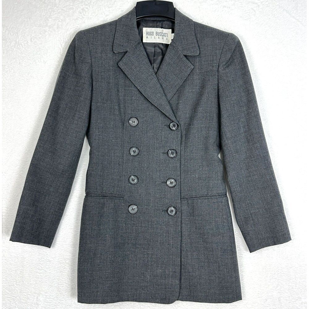 Hugo Buscati Vintage Wool Double Breasted Blazer Jacket Womens Size 2 Grey